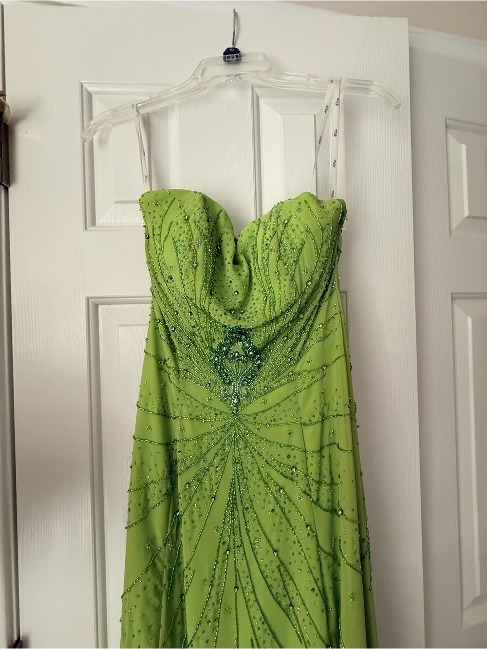 Y2K Lime Green Beaded Strapless Prom Dress Evening dress